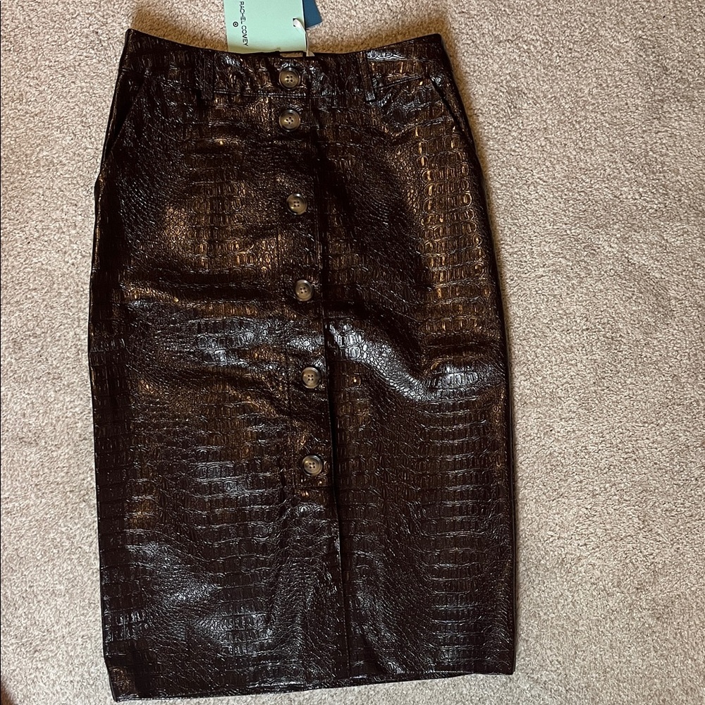 Rachel Comey Shiny Black Croc-Embossed Pencil Skirt
